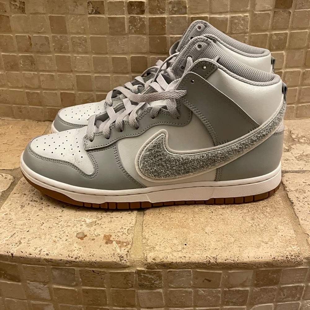 Nike Gray and White High-Top Sneakers with Swoosh